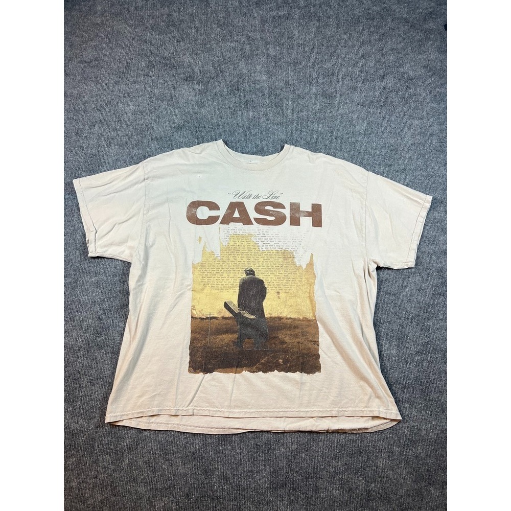 Johnny Cash Graphic T-shirt Men S Cream Short Sleeve Walk the Line